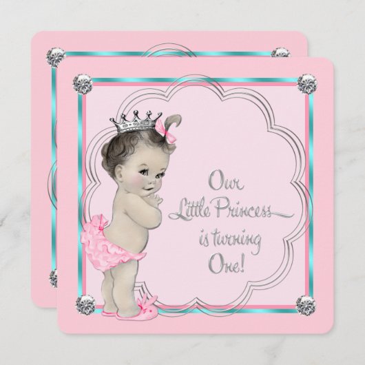 Invitation Princesse rose 1er anniversaire (Devant / Derrière)