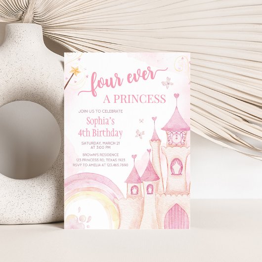 Invitation Princesse rose 4e fête d'anniversaire