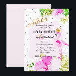 Invitation Princesse rose Aloha Sweet 16 de Flamant rose d'or<br><div class="desc">L'invitation tropicale unique et à la mode de fête d'anniversaire de sweet sixteen comporte un or scintillant "Aloha" et un flamant de rose d'aquarelle utilisant une couronne d'or, avec le pois noir mignon sur le contexte encadré par le feuille tropical et les fleurs roses de ketmie. (1) pour davantage de...</div>