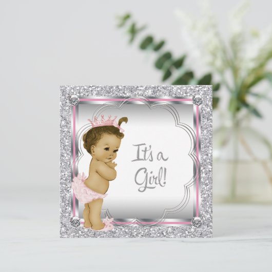 Invitation Princesse rose Baby shower afro-américain (Debout devant)