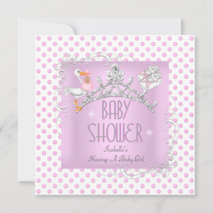 Invitation Princesse Rose Baby shower blanc fille Tiara