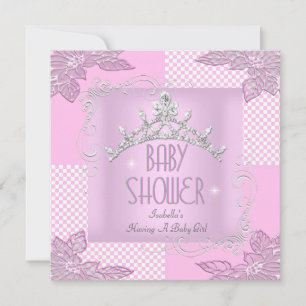 Invitation Princesse Rose Baby shower blanc fille Tiara