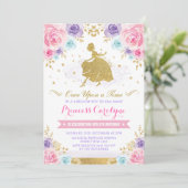 Invitation Princesse rose Cendrillon Birthday d'or de lavande (Debout devant)