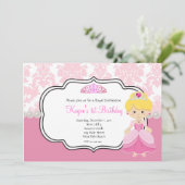 Invitation Princesse Rose cheveux blonds Damask et Perles (Debout devant)