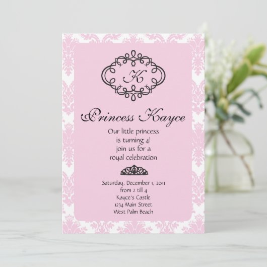 Invitation Princesse rose Damask (Debout devant)