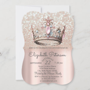 Invitation Princesse Rose de la Couronne Gold Bokeh 18e anniv