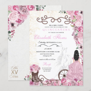 Invitation Princesse Rose de l'Ouest Fleurale Charra Quinceañ
