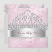 Invitation Princesse Rose Diamant Blanc Baby shower Tiara 2 (Devant / Derrière)