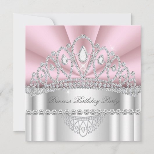 Invitation Princesse Rose Diamant Blanc Tiara fête d'annivers (Devant)