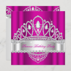 Invitation Princesse Rose Diamant Blanc Tiara fête d'annivers