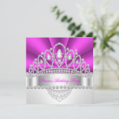 Invitation Princesse Rose Diamant Tiara fête d'anniversaire (Debout devant)