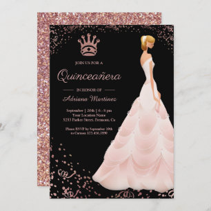 Invitation Princesse rose Dress Black Quinceanera d'or