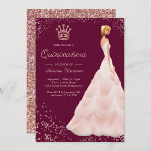 Invitation Princesse rose Dress Magenta Quinceanera d'or
