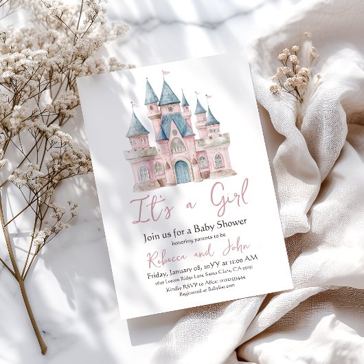 Invitation Princesse rose enchantée C'est un Baby shower de f