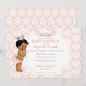 Invitation Princesse Rose et Argent Bébé Fille (Devant / Derrière)