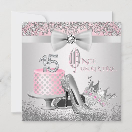Invitation Princesse Rose et Argent Quinceanera (Devant)