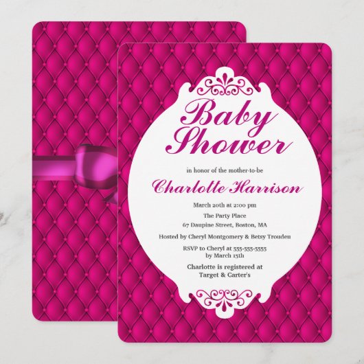 Invitation Princesse rose et Baby shower de ruban rose (Devant / Derrière)