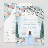 Invitation Princesse rose et bleue Jardin enchanté Quinceaner (Devant / Derrière)