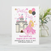 Invitation Princesse Rose Et Castle Girl Anniversaire (Debout devant)