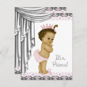 Invitation Princesse rose et gris bébé fille douche (Devant / Derrière)