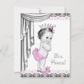Invitation Princesse rose et gris bébé fille douche (Devant)