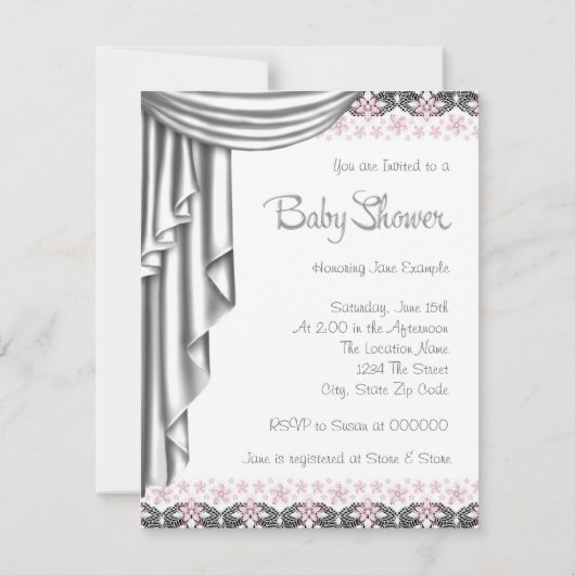 Invitation Princesse rose et gris bébé fille douche (Dos)