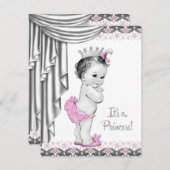 Invitation Princesse rose et gris bébé fille douche (Devant / Derrière)