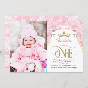 Invitation Princesse rose et or 1er anniversaire