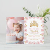 Invitation Princesse rose et or 1er anniversaire Photo (Debout devant)
