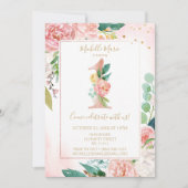 Invitation Princesse rose et or Floral Premier anniversaire (Devant)