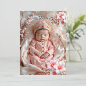 Invitation Princesse Rose Fleurs Baby shower fille (Debout devant)
