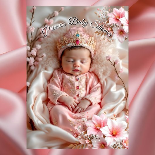Invitation Princesse Rose Fleurs Baby shower fille