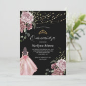Invitation Princesse rose Floral moderne Quinceañera (Debout devant)