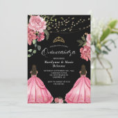 Invitation Princesse rose Floral Twins Quinceañera (Debout devant)