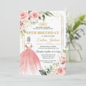 Invitation princesse rose florale floue robe or tiara 18e (Debout devant)