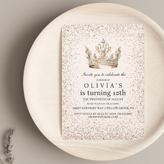 Invitation Princesse Rose Gold Girl 10e fête d'anniversaire