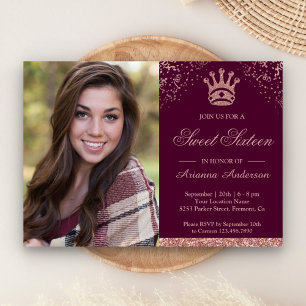 Invitation Princesse Rose Gold Pailleté Photo Sweet Seize