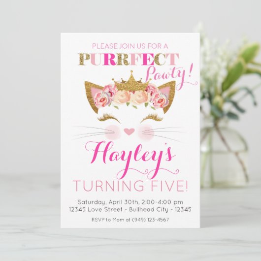 Invitation Princesse Rose Kitten Chat Anniversaire (Debout devant)