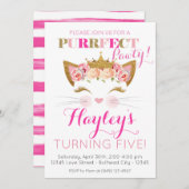 Invitation Princesse Rose Kitten Chat Anniversaire (Devant / Derrière)