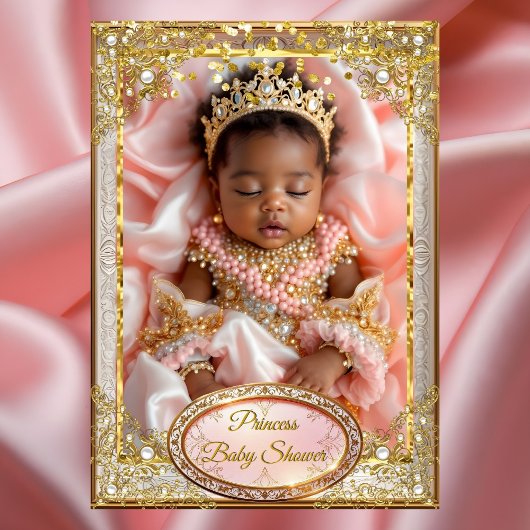 Invitation Princesse Rose Or Bébé Fille Bain Ethnique perles