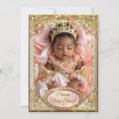 Invitation Princesse Rose Or Bébé Fille Bain Ethnique perles (Devant)