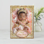 Invitation Princesse Rose Or Bébé Fille Bain Ethnique perles (Debout devant)