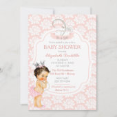 Invitation Princesse Rose Pâle et Bébé Fille Argent (Devant)