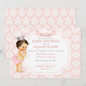 Invitation Princesse Rose Pâle et Bébé Fille Argent (Devant / Derrière)