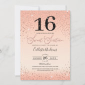 Invitation Princesse Rose Parties scintillant Or Confetti Swe (Devant)
