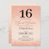 Invitation Princesse Rose Parties scintillant Or Confetti Swe (Devant / Derrière)