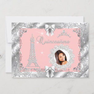 Invitation Princesse Rose PÊCHE Quinceanera Argent Photo 2