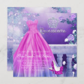 Invitation Princesse rose pourpre Quinceanera (Devant / Derrière)
