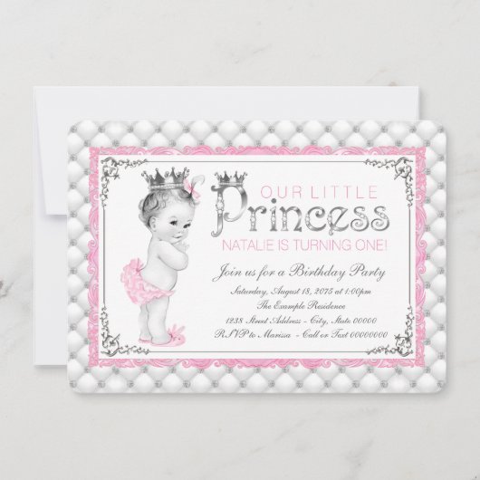 Invitation Princesse rose Premier anniversaire (Devant)
