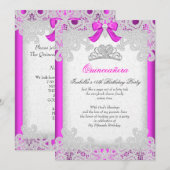 Invitation Princesse Rose Quinceanera Hot Rose Lace (Devant / Derrière)